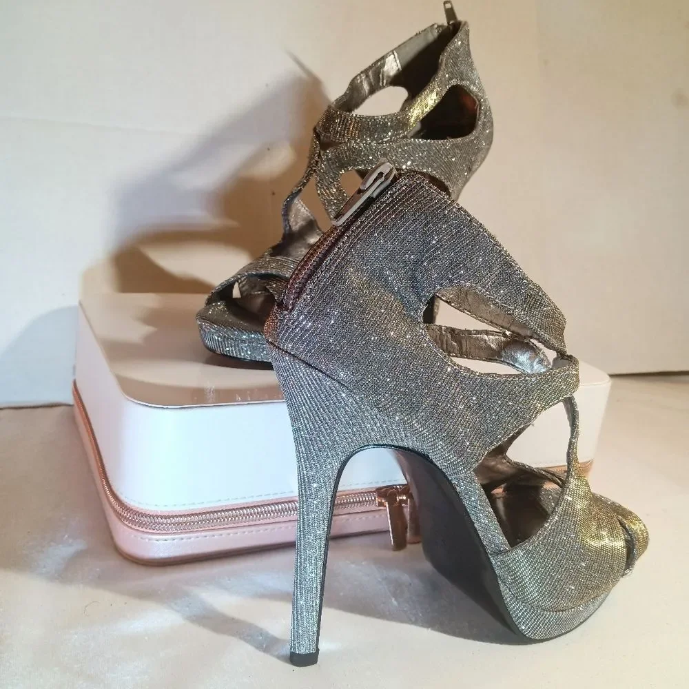 Nina Solid Silver Glitter Sequin Metallic Peep-toe 4